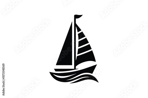 Sail boat Logo, Pirate Ship, sailing ship under the black flag, logo design template, sailboat or frigate icon. yacht. Silhouette.