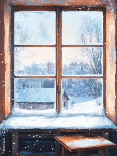 Snowy Winter View From a Wi...