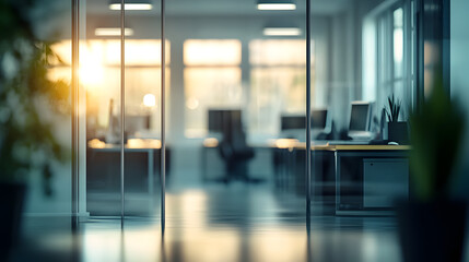 Beautiful inconspicuous office interior room. Blurry workspace with unfocused effect