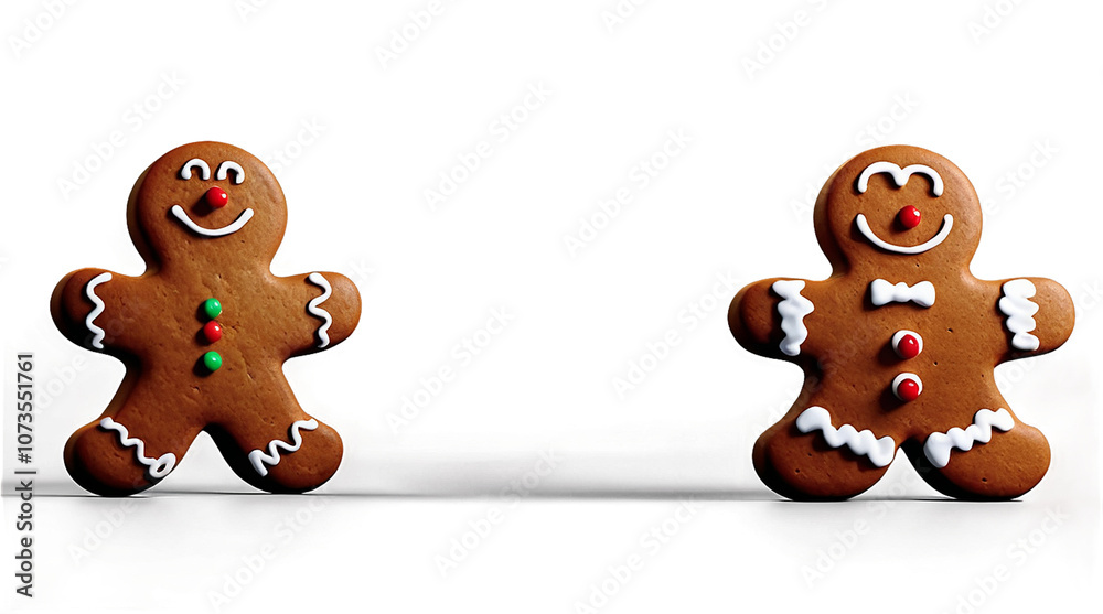 Obraz premium Pair of Cheerful Gingerbread Men with Smiles, Isolated on transparent background.