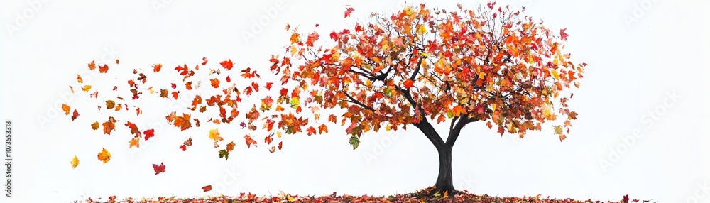 Colorful autumn tree with falling leaves on a white isolated background. Colorful autumn tree with falling leaves on a white isolated background.