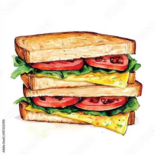 Sandwich watercolor clipart illustration