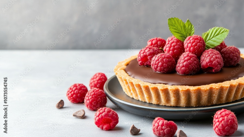 Decadent chocolate raspberry tart with fresh berries Decadent chocolate raspberry tart with fresh berries