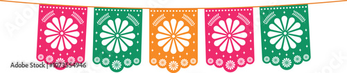 Mexican papel picado paper.  Vector illustration isolated on transparent background.