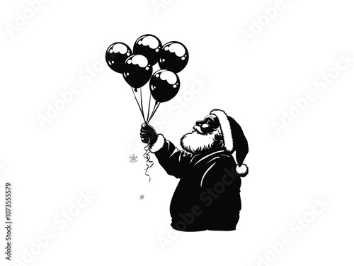 Santa with Balloons Christmas Silhouette Art