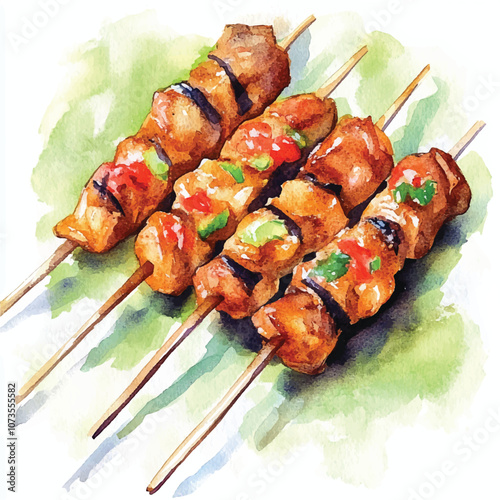 Satay watercolor clipart illustration