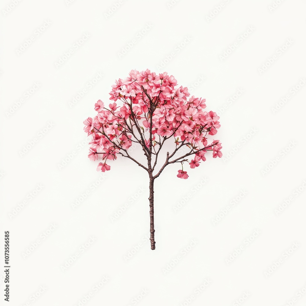 Fototapeta premium Beautiful pink flower tree on a white background.