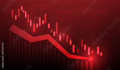 finance stock market crisis and chart arrow down red background. vector illustration fantastic technology.