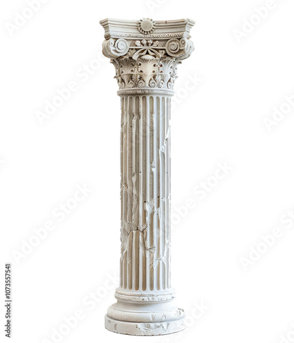 Vintage Greek column isolated on the transparent background