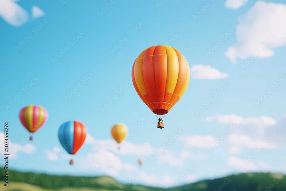 Naklejka premium Colorful hot air balloons soaring across a clear blue sky.