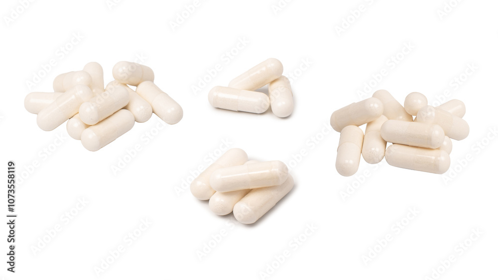 White pill capsule isolated on a white background. White pill capsule isolated on a white background.