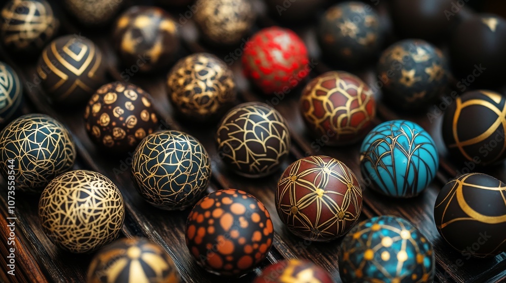 Artistic collection of intricately designed decorative balls Artistic collection of intricately designed decorative balls