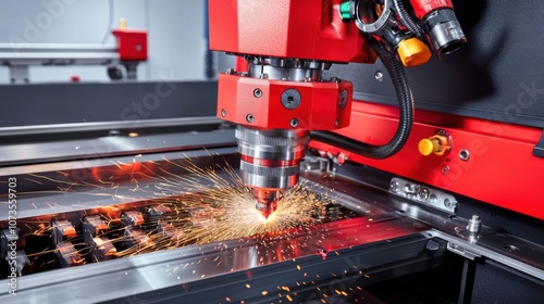 Precision Lathe Cutting Steel Tools Engaged in Dynamic Operation with Sparks Flying in a Modern Workshop Setting photo