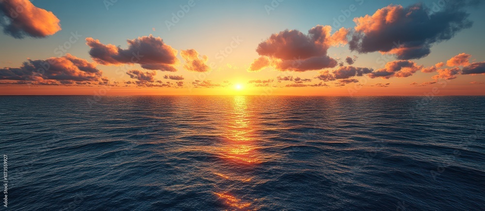 Obraz premium Dramatic Sunset Over the Ocean with Colorful Clouds.