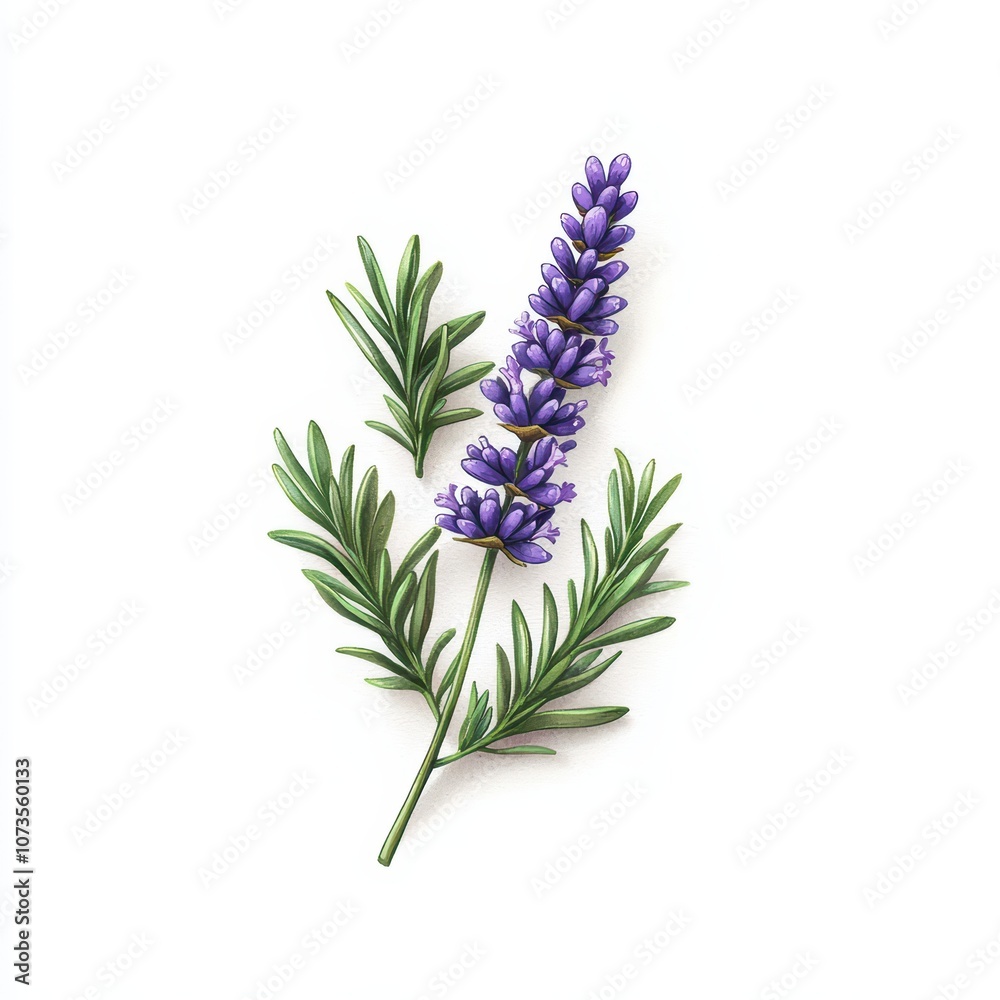 Obraz premium Fresh lavender sprig with green leaves for natural beauty.