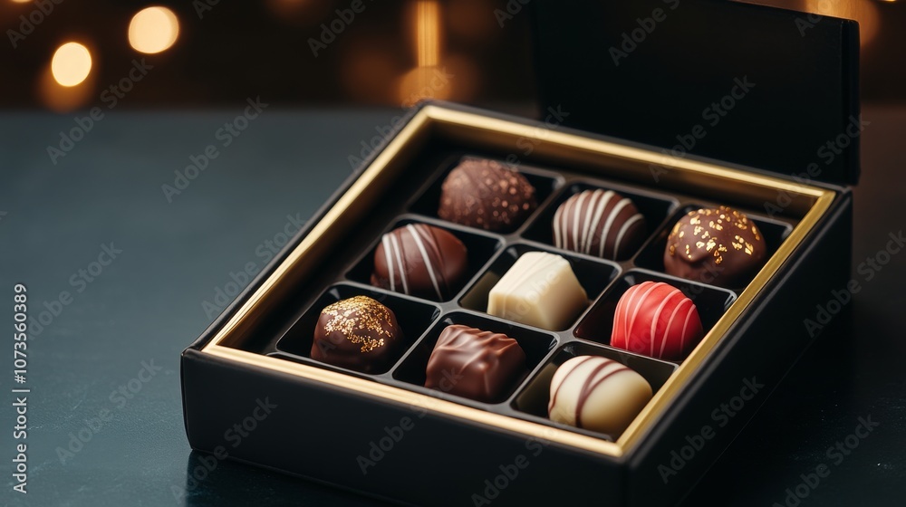 Assorted gourmet chocolates in elegant gift box Assorted gourmet chocolates in elegant gift box