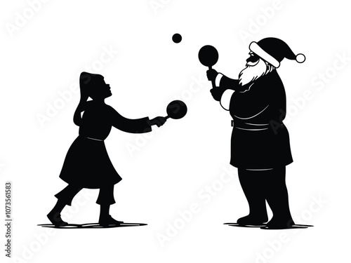 Santa and Elf Ping Pong Match Christmas Silhouette Art