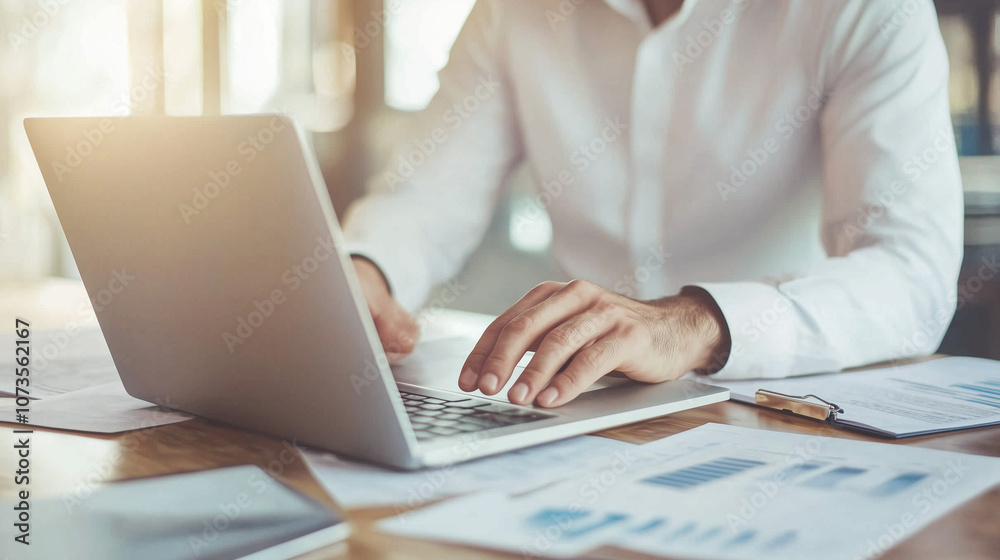 Young Arab Entrepreneur Analyzing Financial Data on Laptop Young Arab Entrepreneur Analyzing Financial Data on Laptop