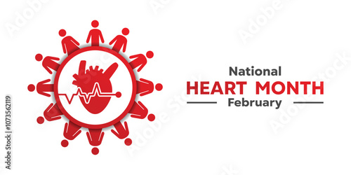 National Heart Month. Peoples and heart. Great for cards, banners, posters, social media and more. White background. 