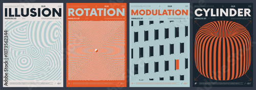 Modern abstract artwork collection, vector minimalistic posters with geometric shapes, brutalism style inspired graphic, bold Y2k futuristic aesthetic, form distortion effect, color set 3