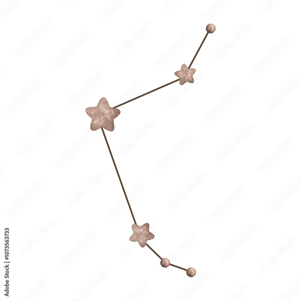 Zodiac watercolor hand-drawn illustration with the constellation of aries. Cute brown constellation of watercolor stars for kids. Zodiac watercolor hand-drawn illustration with the constellation of aries. Cute brown constellation of watercolor stars for kids.