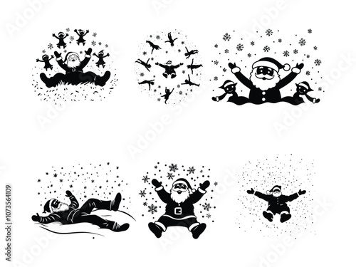 Santa Making Snow Angels Christmas Silhouette Art