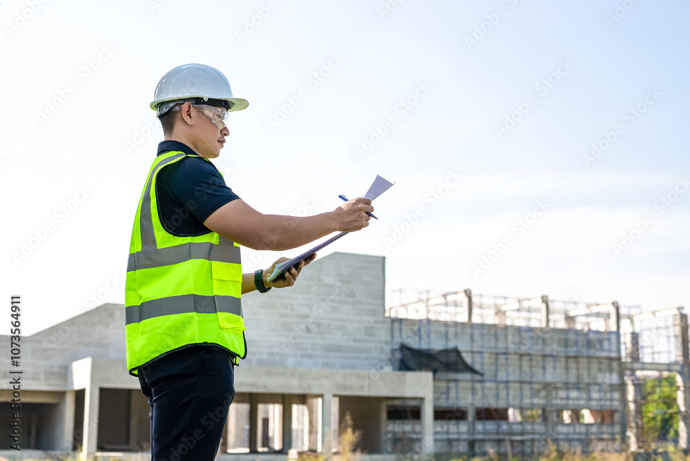 Construction engineers inspect the progress of building construction plans and inspect the structural integrity. Construction engineers inspect the progress of building construction plans and inspect the structural integrity.