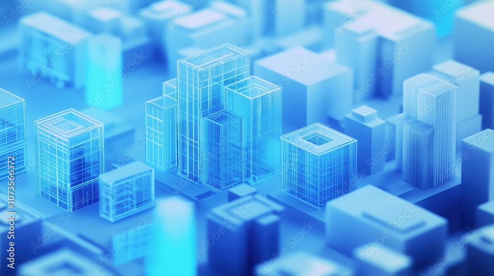 3D rendering of a futuristic city with buildings and a data center on a blue background 3D rendering of a futuristic city with buildings and a data center on a blue background