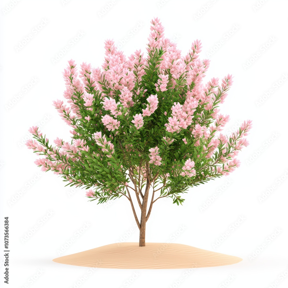Fototapeta premium A beautiful pink flowering tree on a sandy base.