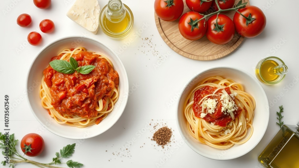 Vibrant Italian Spaghetti Dishes with Fresh Tomatoes and Basil, Perfect for a Delicious and Authentic Italian Meal