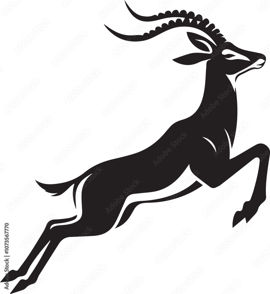 Obraz premium Antelope silhouette in a jumping pose mid air with legs stretched forward and backward