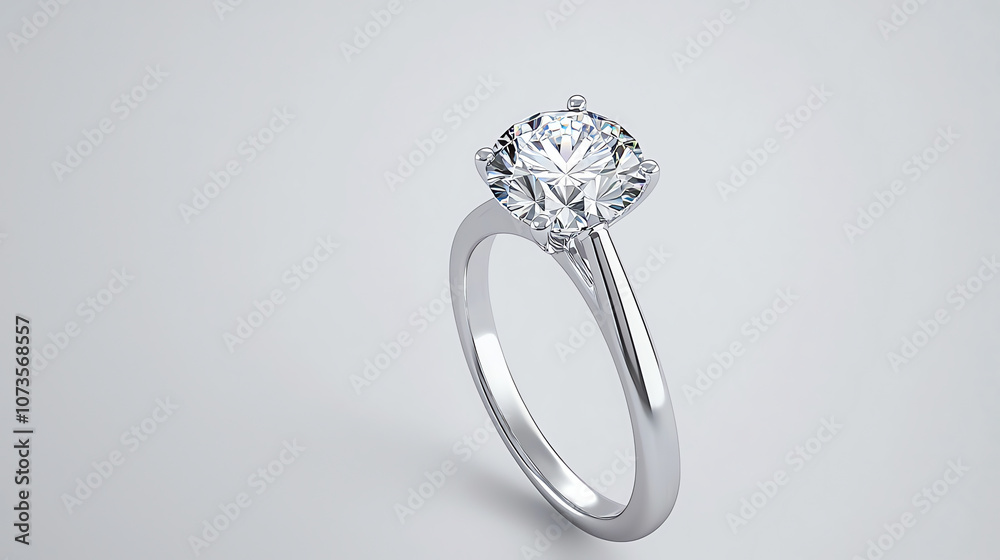 Close-Up of Sparkling Diamond Solitaire Ring on Light Background Close-Up of Sparkling Diamond Solitaire Ring on Light Background