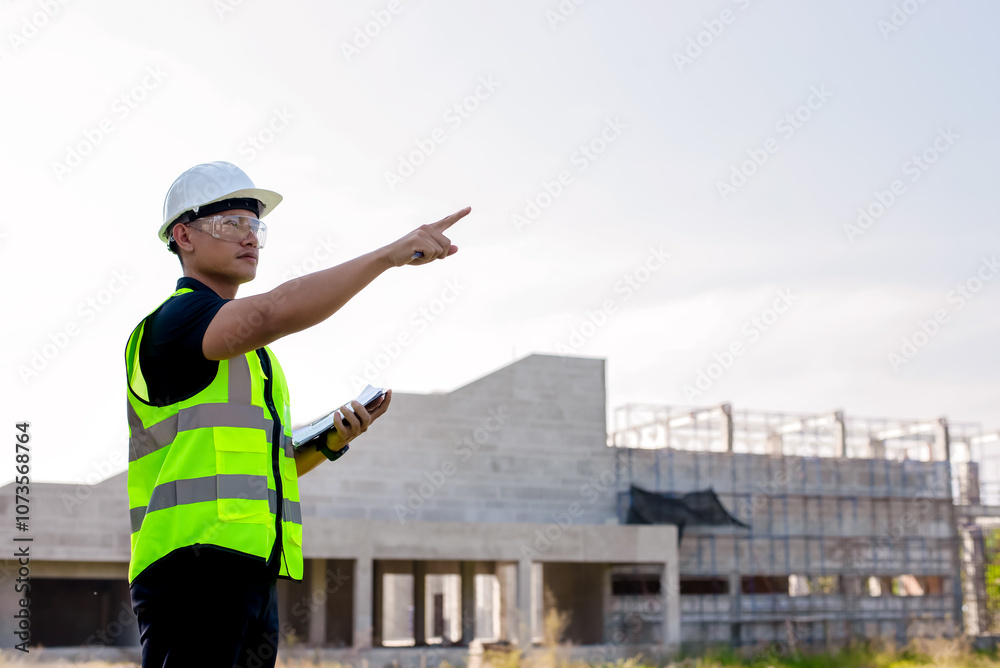 Construction engineers inspect the progress of building construction plans and inspect the structural integrity. Construction engineers inspect the progress of building construction plans and inspect the structural integrity.