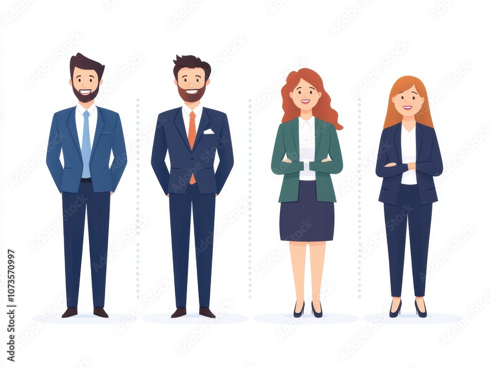 Business professionals standing in a line on an isolated white background for enhanced visual impact and clarity Business professionals standing in a line on an isolated white background for enhanced visual impact and clarity