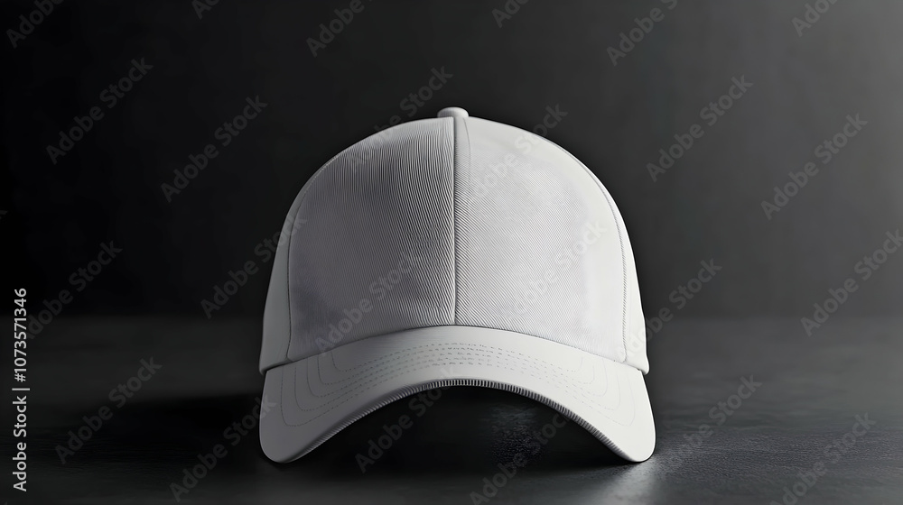 A white baseball cap on a dark background, ready for your design or logo. A white baseball cap on a dark background, ready for your design or logo.