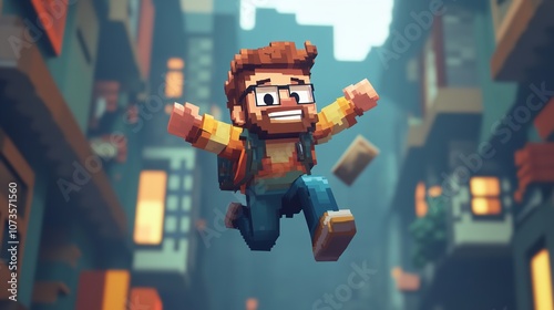 A Pixel Art Depiction of a Cheerful Male Character Jumping

 photo