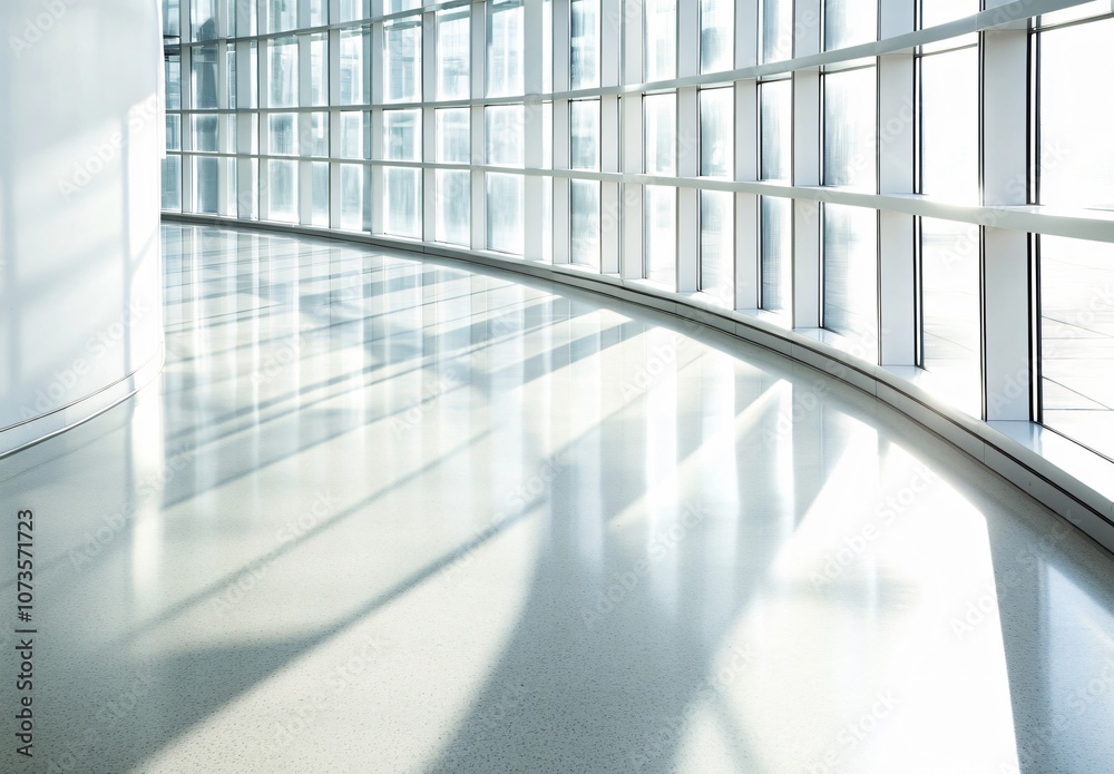 Obraz premium Sunlit Modern Office Corridor with Glass Walls