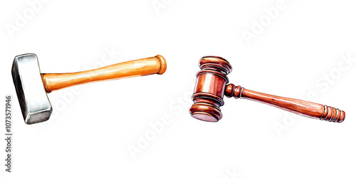 Auction hammer and gavel illustrations for bidding process, isolate white background photo