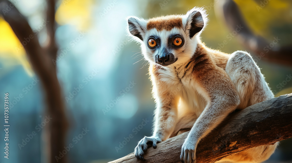 Obraz premium Lemur sits on a tree branch