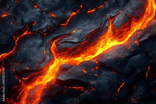 Hot Lava Flowing Through Black Rocks