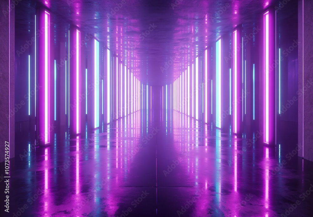 Futuristic Neon Corridor with Purple & Blue Lights Futuristic Neon Corridor with Purple & Blue Lights