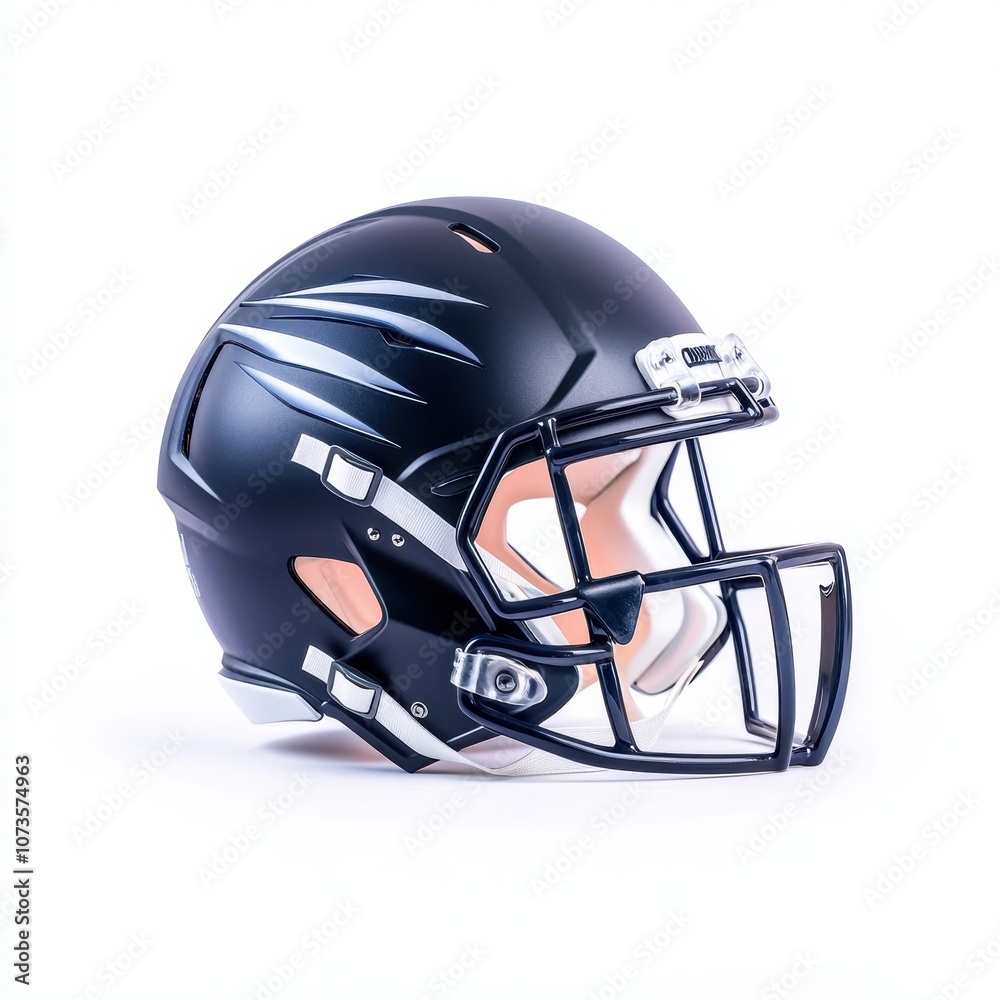 Naklejka premium Capture the essence of football with an isolated black helmet on white background