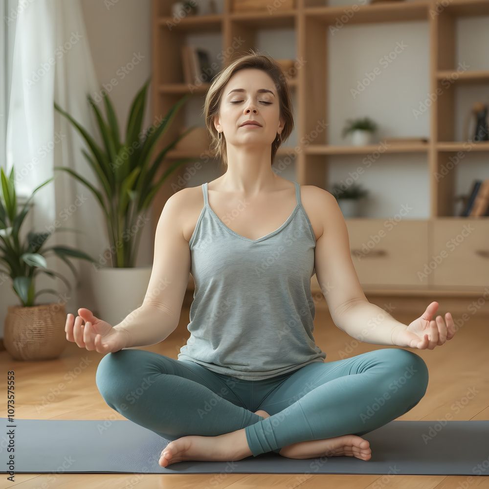 Young woman practicing lotus asana in yoga studio. Padmasana pose Young woman practicing lotus asana in yoga studio. Padmasana pose