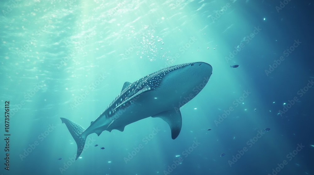 Fototapeta premium Capture an underwater photograph of a majestic whale shark gliding gracefully through the clear, AI Generative