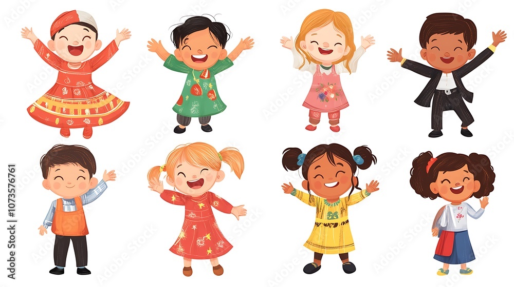 a group of cartoon kids with arms outstretched
a group of cartoon kids with arms outstretched