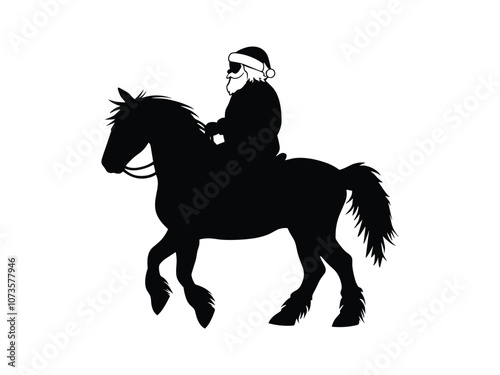 Santa Riding Pony Silhouette - Christmas Horseback Fun