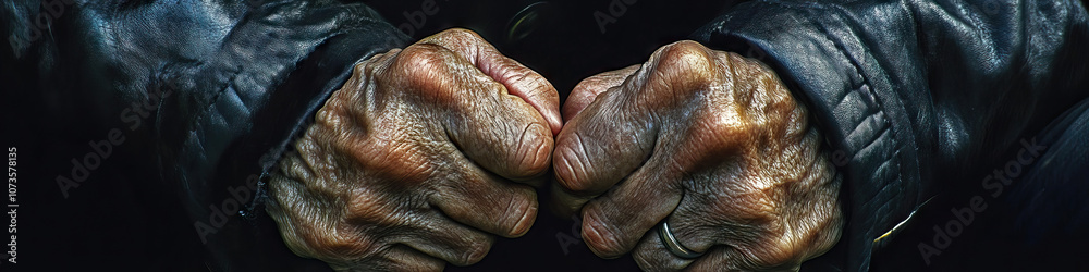 Wrinkled hands clenched in anger. Wrinkled hands clenched in anger.