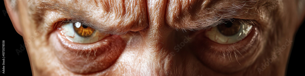 Fototapeta premium A senior citizen's furious expression in extreme close-up.