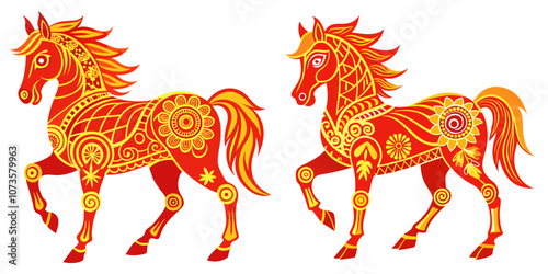 A horse in Chinese paper cutting style, centered with padding