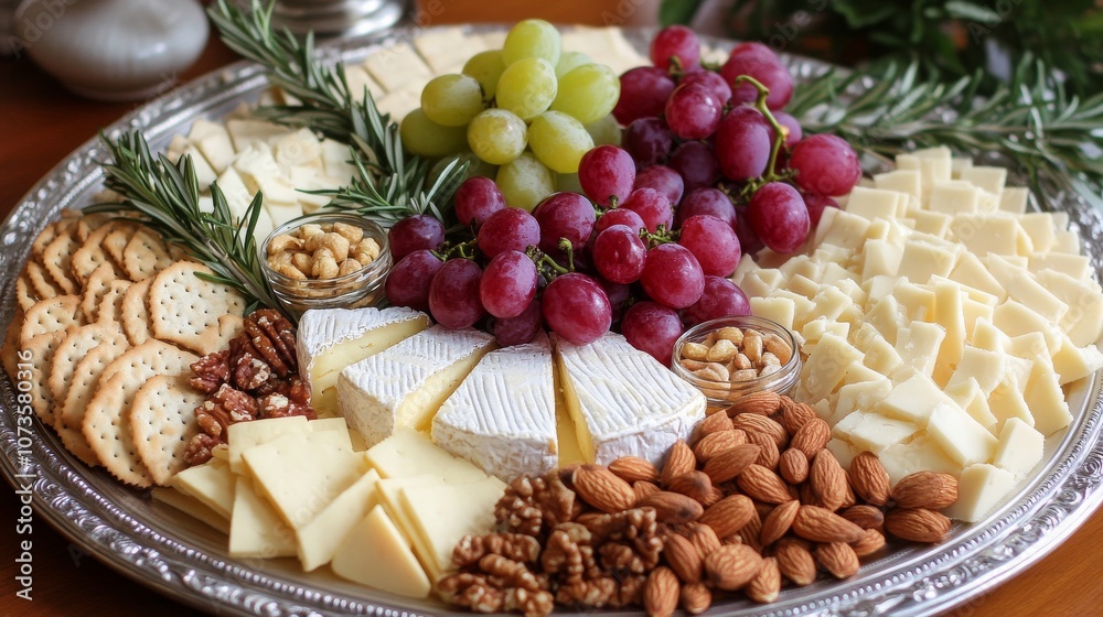 Elegant cheese platter with assorted fruits and nuts Elegant cheese platter with assorted fruits and nuts